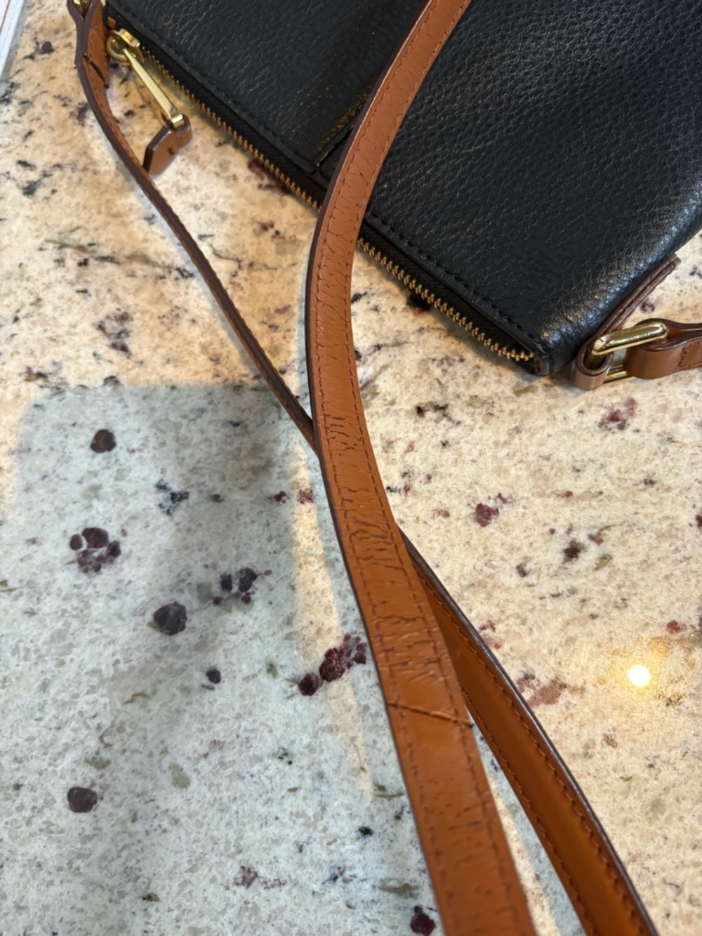Ralph Lauren Black Pebbled Leather Crossbody with Brown Strap - Picture 15 of 16